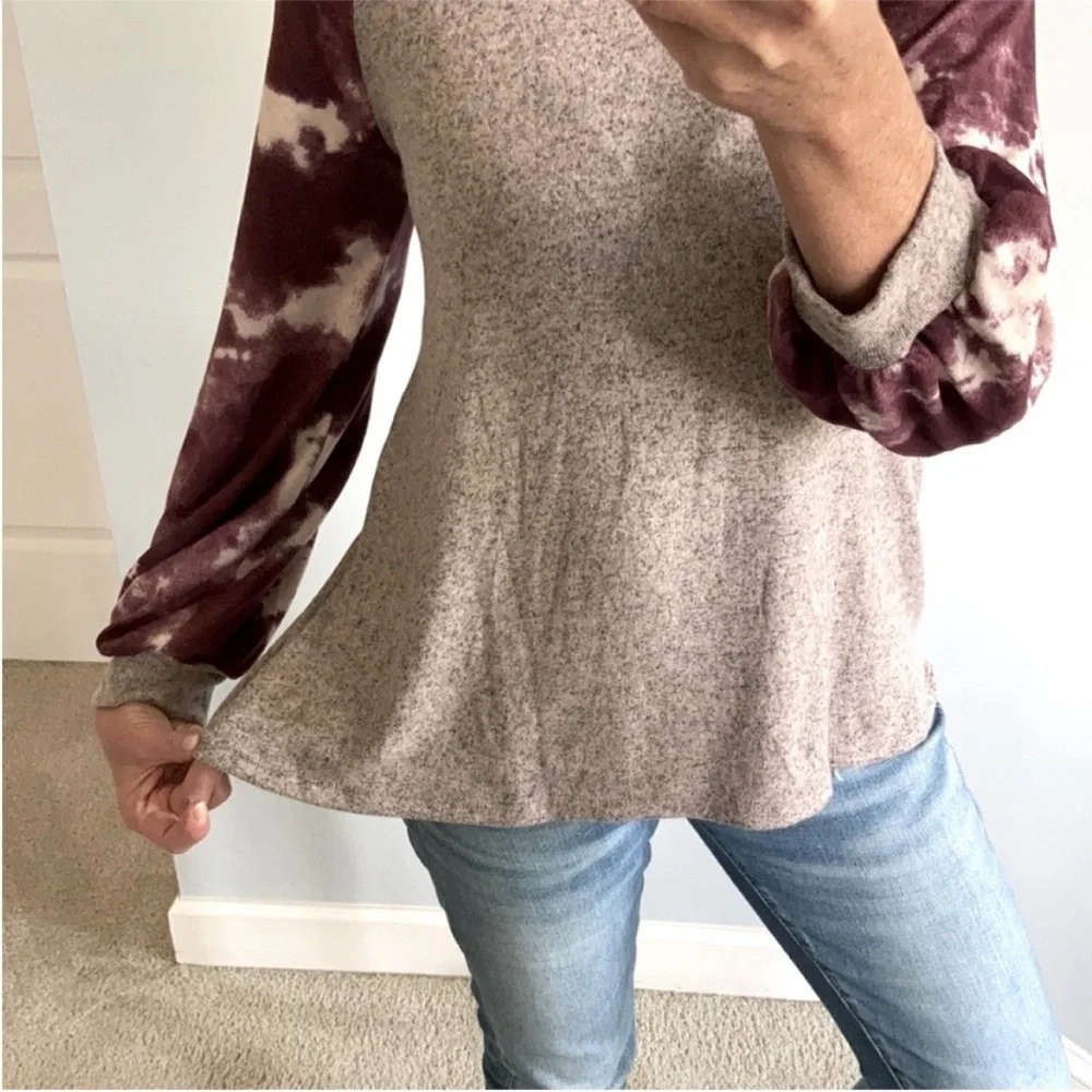 Tie Dye Sleeves Brushed Hacci Top - Picture 6 of 6